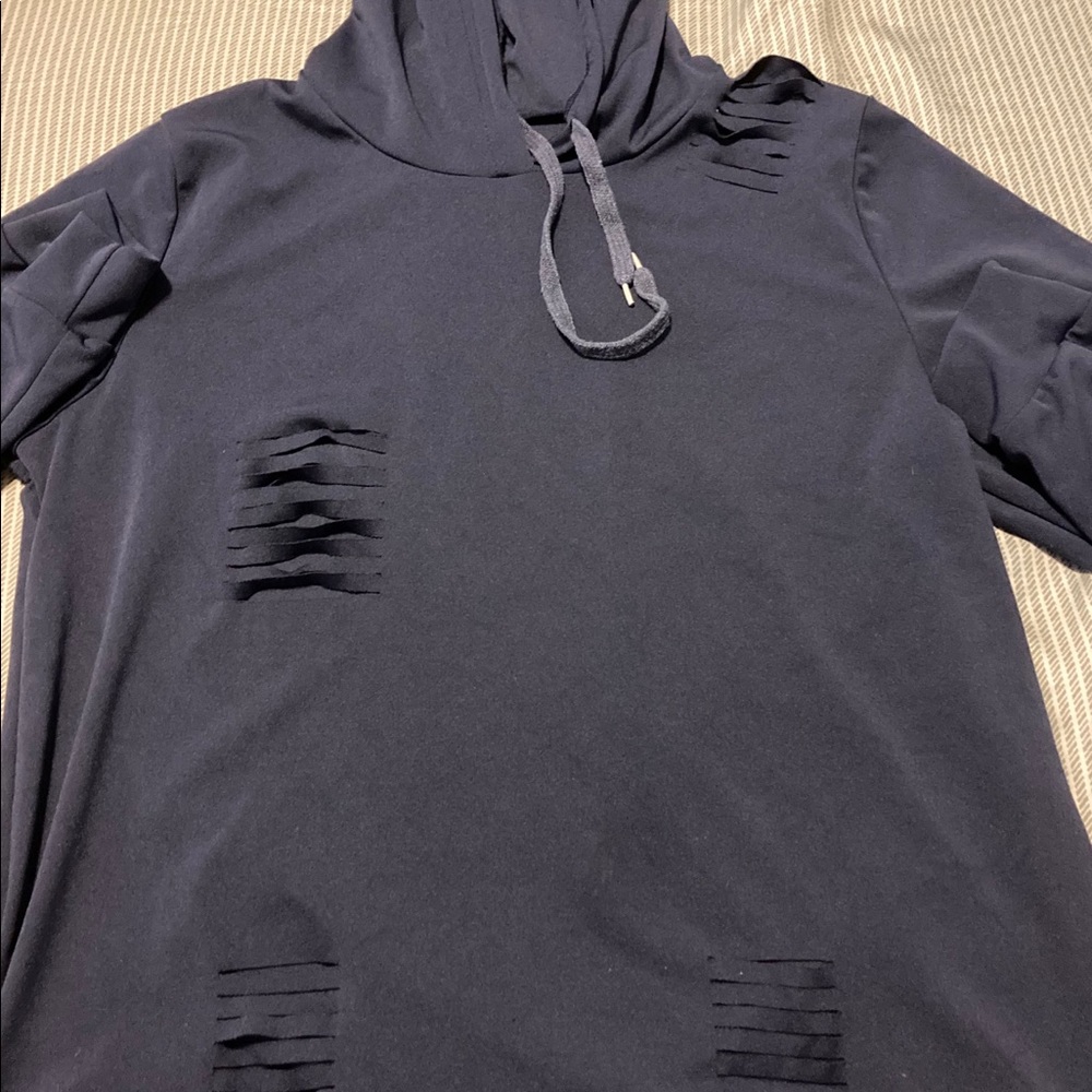 Distressed dark blue hoodie